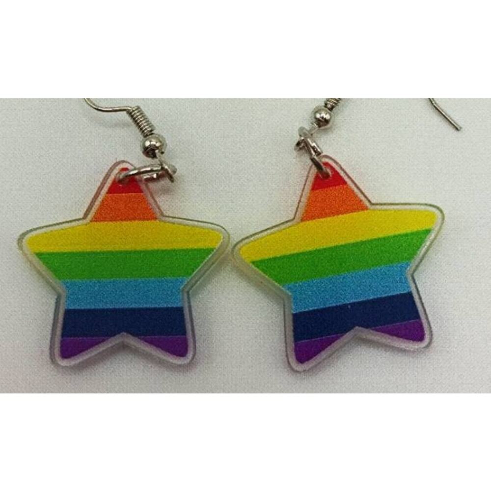 Rainbow Star Dangle Earrings Pride Acrylic Stainless Steel
